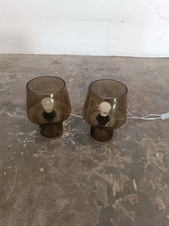 Image 1 of 2 x brown glass mushroom table lamps 