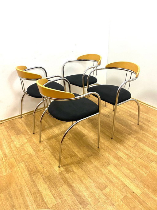 Set da pranzo, stile metà secolo, struttura in tubi cromati, anni '70