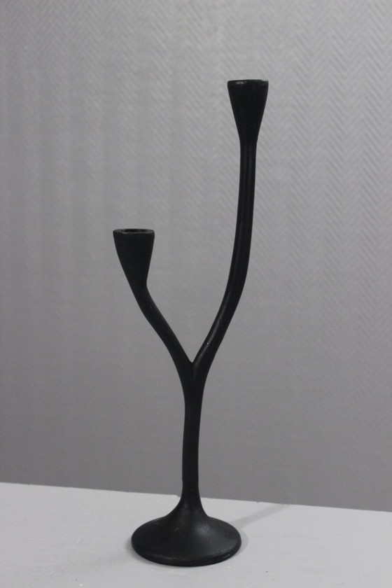 Image 1 of Candeliere vintage a due luci, design organico scandinavo, alluminio pressofuso, XX secolo