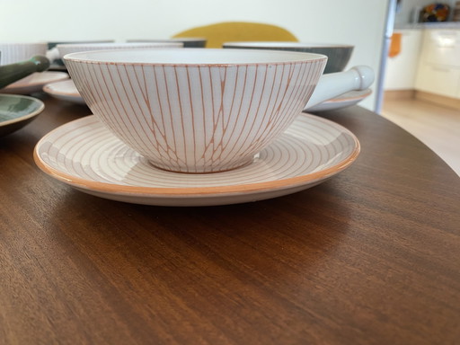 Vintage Soup Bowls With Saucers Sixties