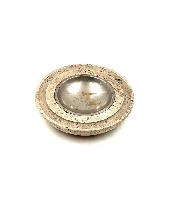 Image 1 of Asbak van travertijn en messing, Cerri Nestore, Italië, jaren 70.