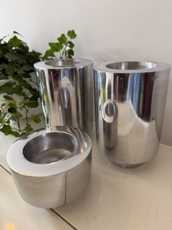Image 1 of Set aus 3 verchromten Teelichthaltern/Kerzenständern