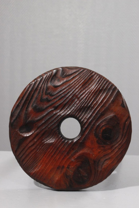 Image 1 of Modernistischer Dreibeinhocker, gebeiztes Kiefernholz, volkstümliches Design, 1950er Jahre