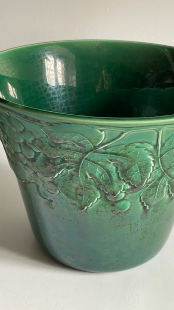 Image 1 of Cache-POT Barbotine GIEN France Vintage