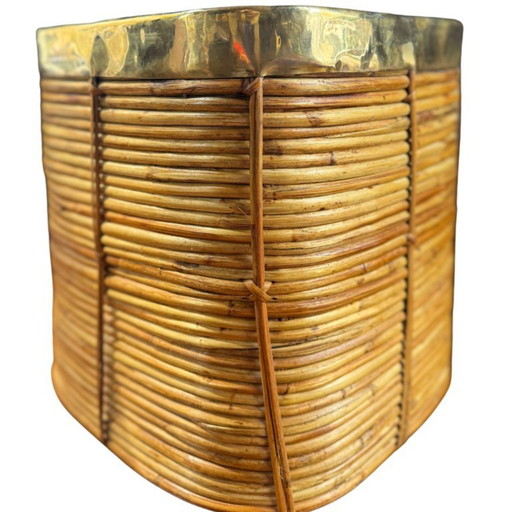 Rattan and brass basket | Italy | 1970s