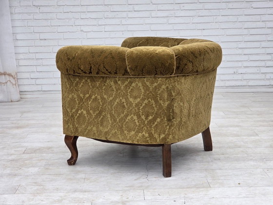 1950s, Danish relax chair, furniture velour, beech wood., Armchairs, Textile, Green (photo 4 of 18)