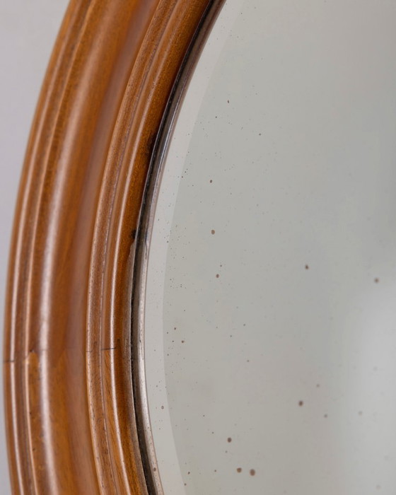 Image 1 of Vintage 1970s round wall mirror in walnut wood, Italian design