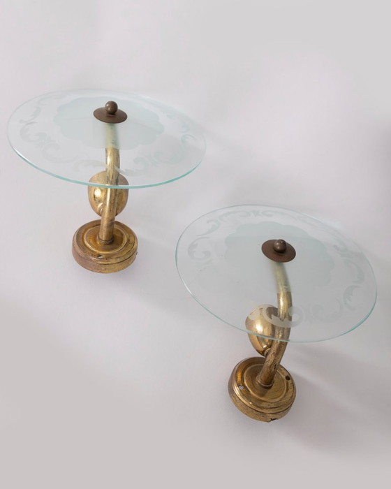 Image 1 of COPPIA DI LAMPADE DA PARETE VINTAGE ANNI 50 OTTONE E VETRO DESIGN ITALIANO