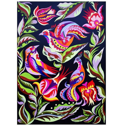 Peinture originale de Samchykivka « Oiseaux de paradis », art moderne, 100 x 70 cm