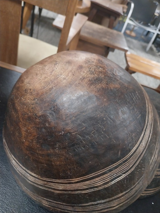 Image 1 of Juego de 2 cuencos de madera africanos hechos a mano. Tribu Fulani Tuareg.