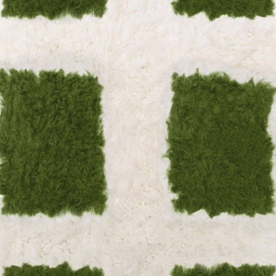 Image 1 of Handgewebter grüner karierter Wollteppich: 3 x 2 Meter