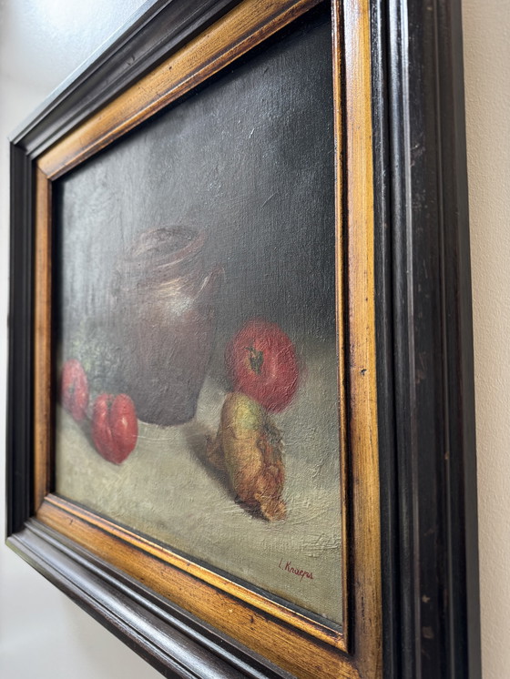 Image 1 of Still life painting, oil on antique canvas