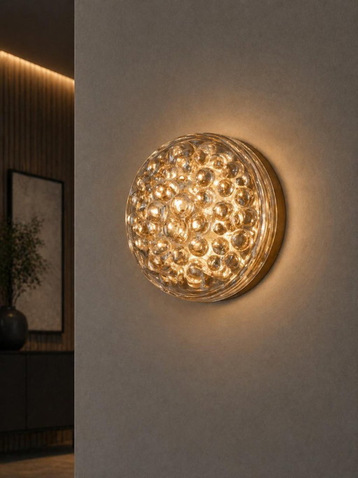 Leuchtend orange-goldene Decken-/Wandleuchte aus den 1980er Jahren