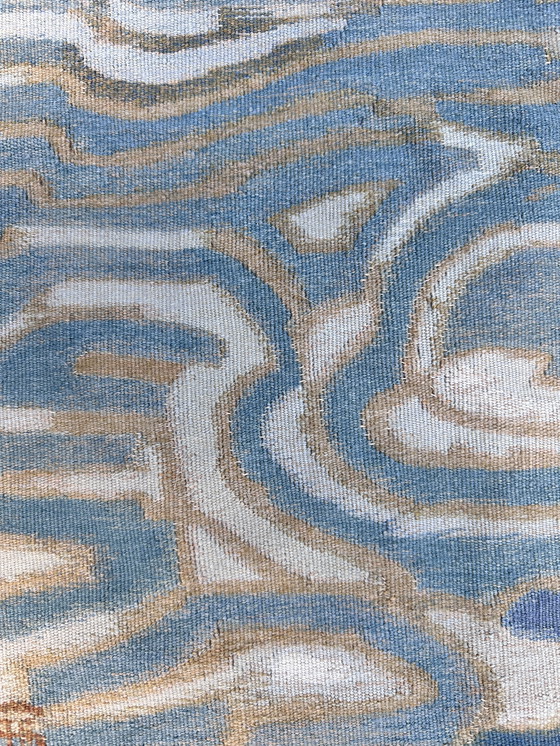 Image 1 of Monumental Art Deco Tapestry - Seagulls at Dukdalf - ca. 1930 - Handcrafted with Monogram.