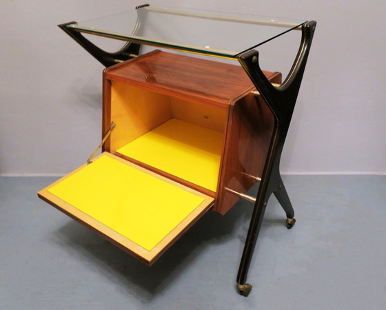 Image 1 of Italian Bar Cart with Canary Yellow Interior and Light, 1960s