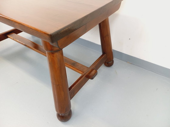 Image 1 of Brutalist rectangular dining table by Georges Robert in dark pine wood from the 1950s/60s