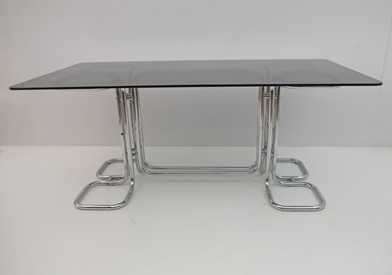 Image 1 of Table de salle à manger en verre fumé Giotto Stoppino, Italie moderne du milieu du siècle, 1970