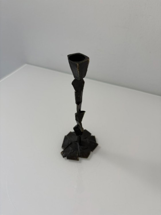 Vintage Brutalist Candle Holder with Patina, Metal, Brown, Abstract (photo 7 of 14)