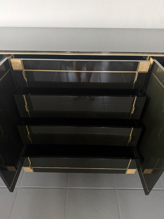 Pierre Cardin Sideboard With Brass Black Lacquered Shell Inlays, 1980 – Wood (photo 20 of 64)