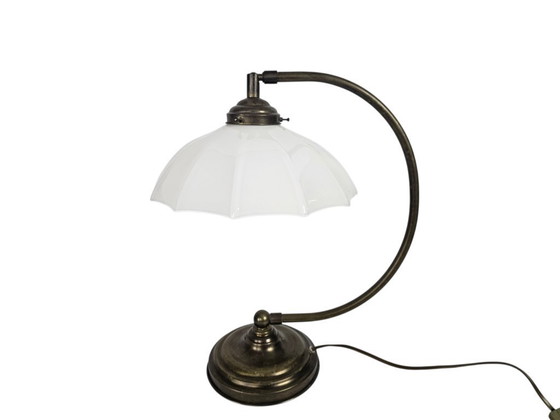 Image 1 of Banker's lamp - table lamp - opaline - brass - 3rd quarter of the 20th century