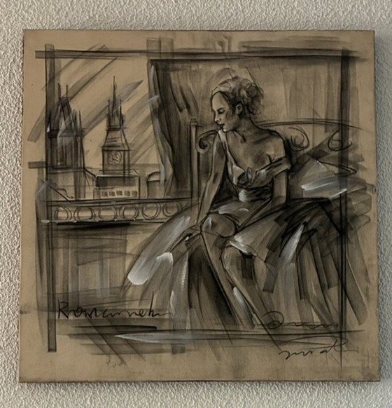 Mixed Media Conté, Gouache Chalk Drawing – Paintings & Drawings, Canvas (photo 8 of 11)