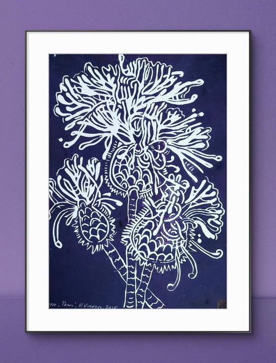 Image 1 of Blackthorn Linocut – A3 Botanical Art Print