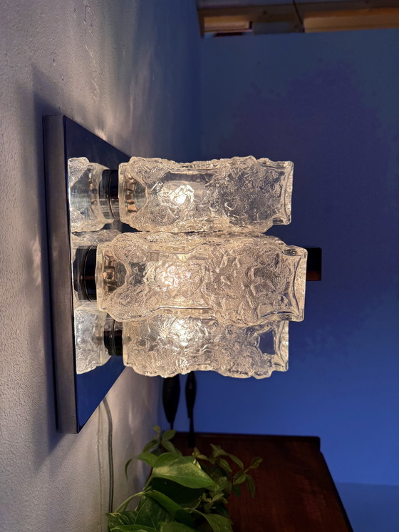 Image 1 of Lampada da parete/soffitto vintage in cromo e vetro ghiaccio, Hillebrand '70