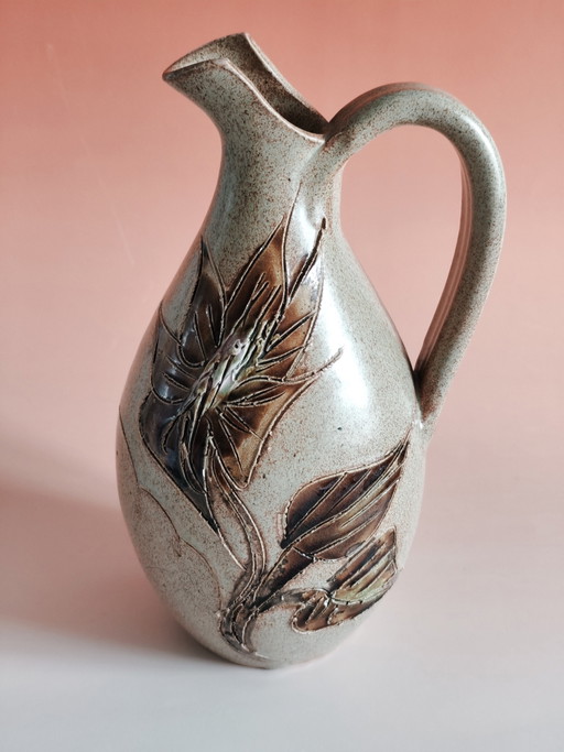 Carafe Vallauris vintage – 23 cm – Céramique française décorée à la main – decoratieve objecten, Stone
