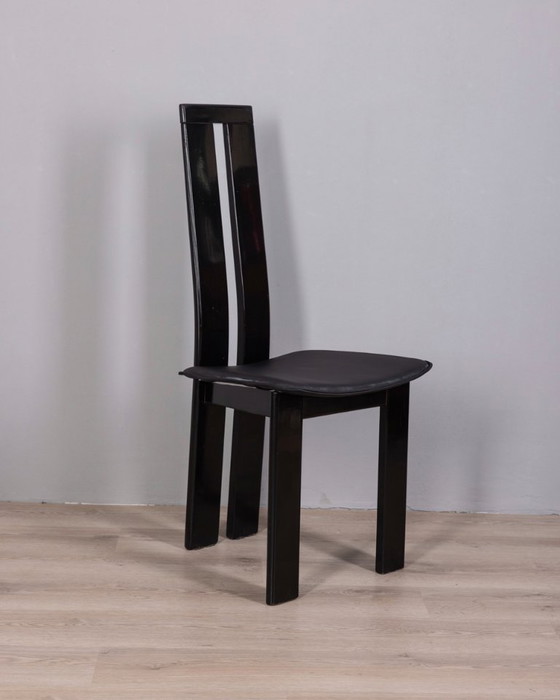 Image 1 of ENSEMBLE DE 4 CHAISES VINTAGE EN BOIS ET CUIR DES ANNÉES 1970, DESIGNÉES PAR PIETRO COSTANTINI POUR ELLO