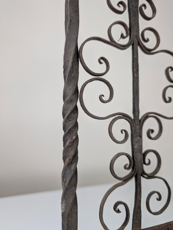 Image 1 of Candelabro de hierro forjado para chimenea, estilo español, Artes y Oficios, década de 1880