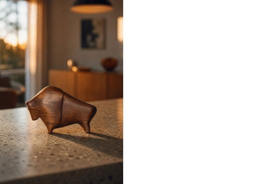 Image 1 of Vintage Danish Dark Teak Wood Bison Figurine, 1960s
