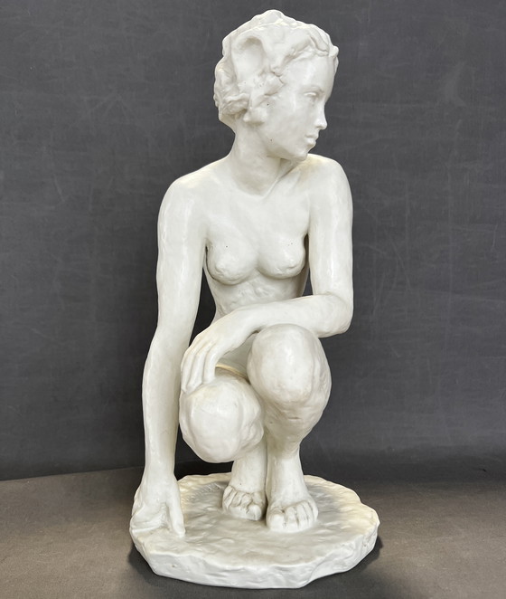 Image 1 of Fritz Klimsch for Rosenthal, Porcelain Sculpture of a Crouching Woman, Signed, Circa 1940