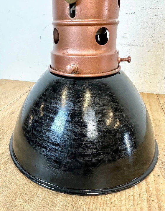 Image 1 of Industrial Italian Black Enamel Factory Lamp with Iron Top, 1950s