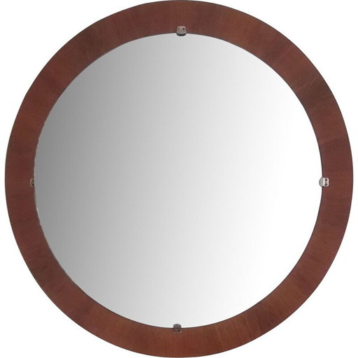 Miroir rond vintage en bois de teck ,origine Danemark 1960