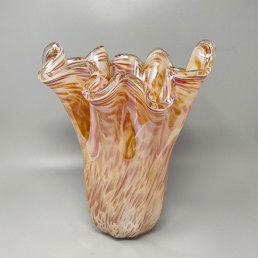 1970s Exquisite Michielotto Murano Glass Draped Vase. Made in Italy
