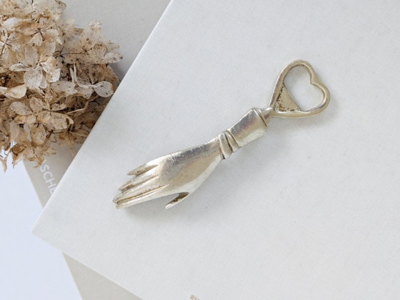 Image 1 of Vintage Brass Hand Bottle Opener Heart Victorian Figural Barware Curio