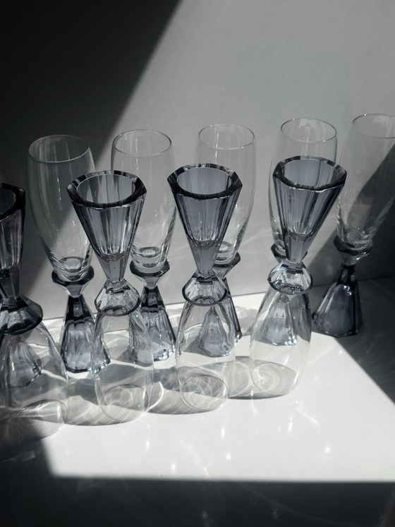 10 Vintage Kristallen Champagneglazen met Paarse Steel, Art Deco Revival, Italië jaren 80 – Glazen & Karaffen (photo 8 of 8)