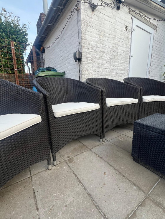 Image 1 of Exclusive Garden Set: 4 John Lewis Bucket Chairs + Stool (Wicker)