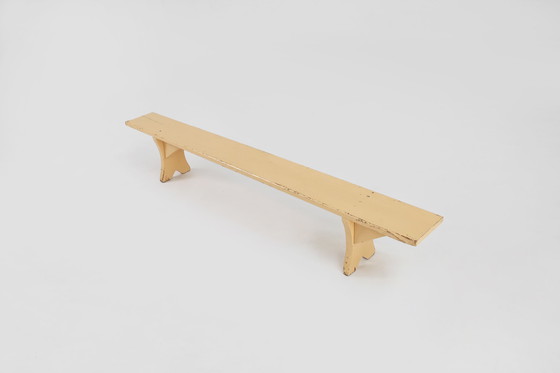 Image 1 of Rustic Hand-Crafted Beige Wooden Bench, France, 1900s