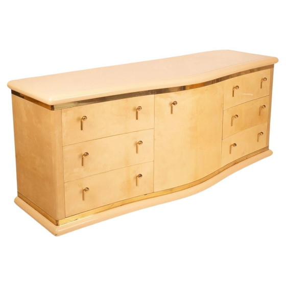 Luciano Frigerio Nettuno Credenza Curva in Pergamena per Frigerio di Desio 1970 – Cassettiere, Brass (photo 7 of 27)