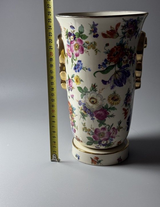 Image 1 of Boch Frères La Louvière Keralux Vaas “Fleurs de Saxe” — België, Art Deco Periode