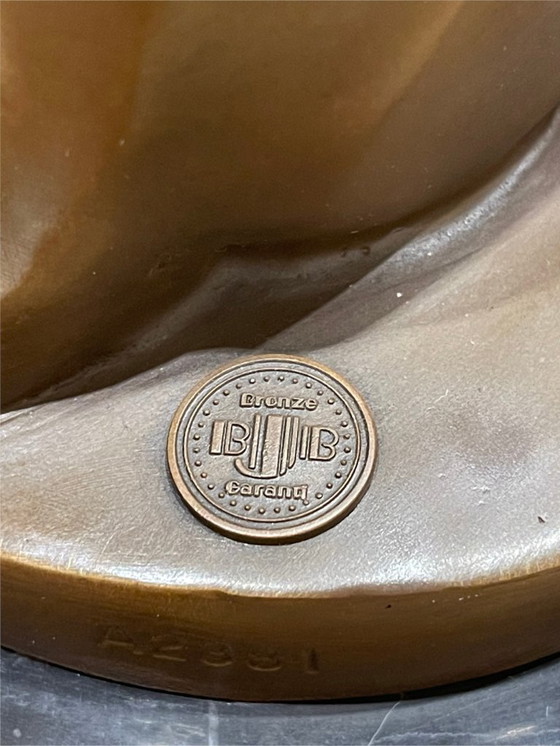 Image 1 of Art Deco bronze panther – Signed De Coux – 30cm - 4kg – Marble base