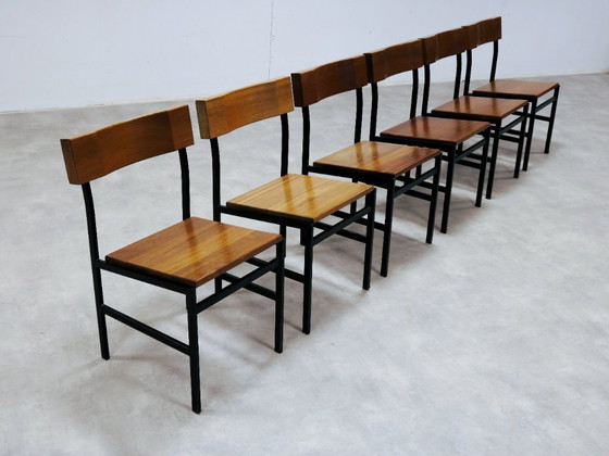 Image 1 of 6x vintage industriële eetkamerstoelen