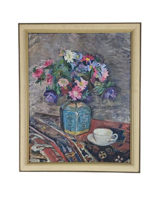 Hermine B. Nijhoff – Blumenstillleben – Öl auf Leinwand – 1949