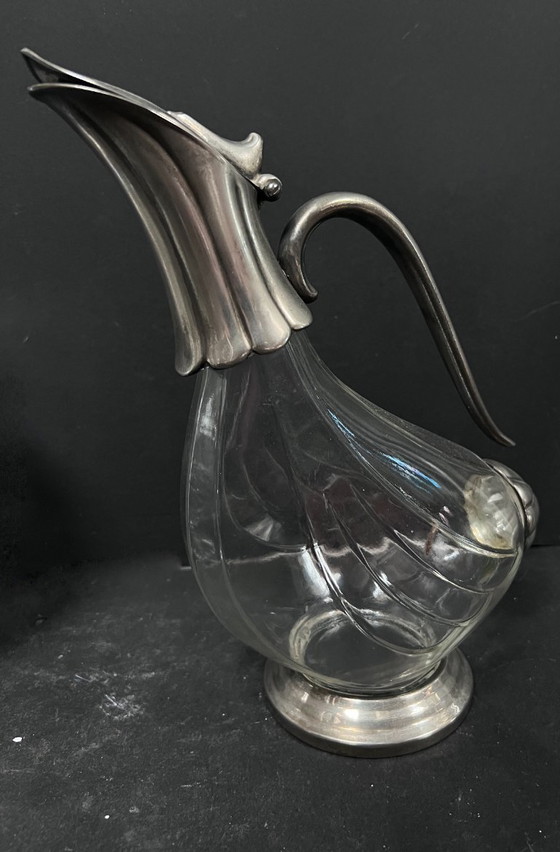 Image 1 of Pichet en forme de canard en verre et métal