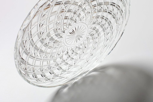 Piatto da portata vintage in vetro pressato: grande piatto da portata di metà secolo, Italia anni '70