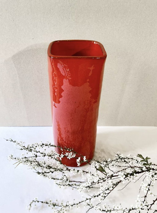 Grand Vase En Céramique Émaillée Rouge