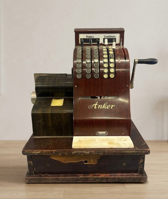 Image 1 of Mechanical Cash Register, Vintage Wooden Anker, 1920s, European
