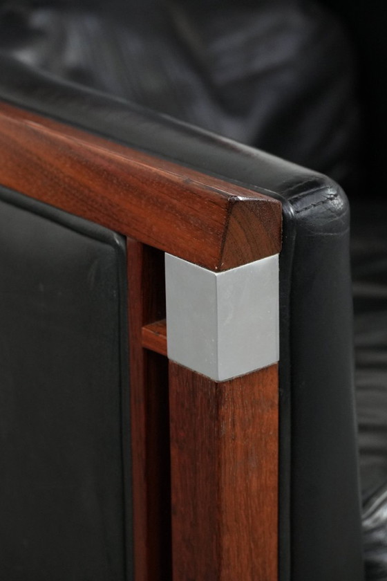 Image 1 of Black cowhide and wooden Art Deco design armchair by Schuitema from the Decoforma series with decorative cushion