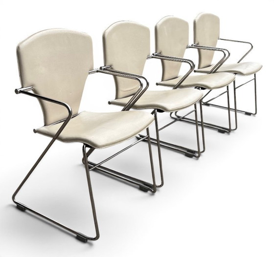 Image 1 of Juego de 4 sillas de diseño de cuero
